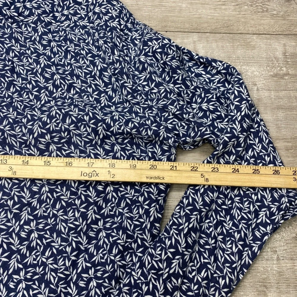Banana Republic Button Down Mens M Blue Linen Leaf Print Slim Fit Casual Shirt